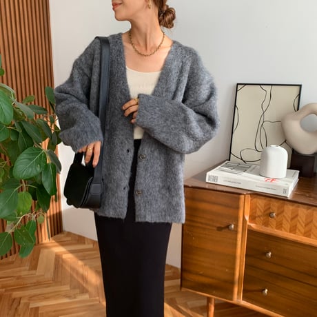 Vネックモヘアタッチニットカーディガン