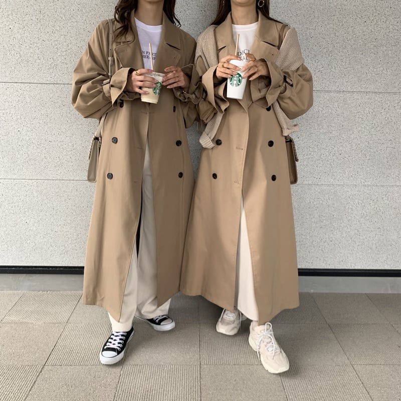 上質バックデザインスタンドカラーロングトレンチコート/ベージュ | BLATE