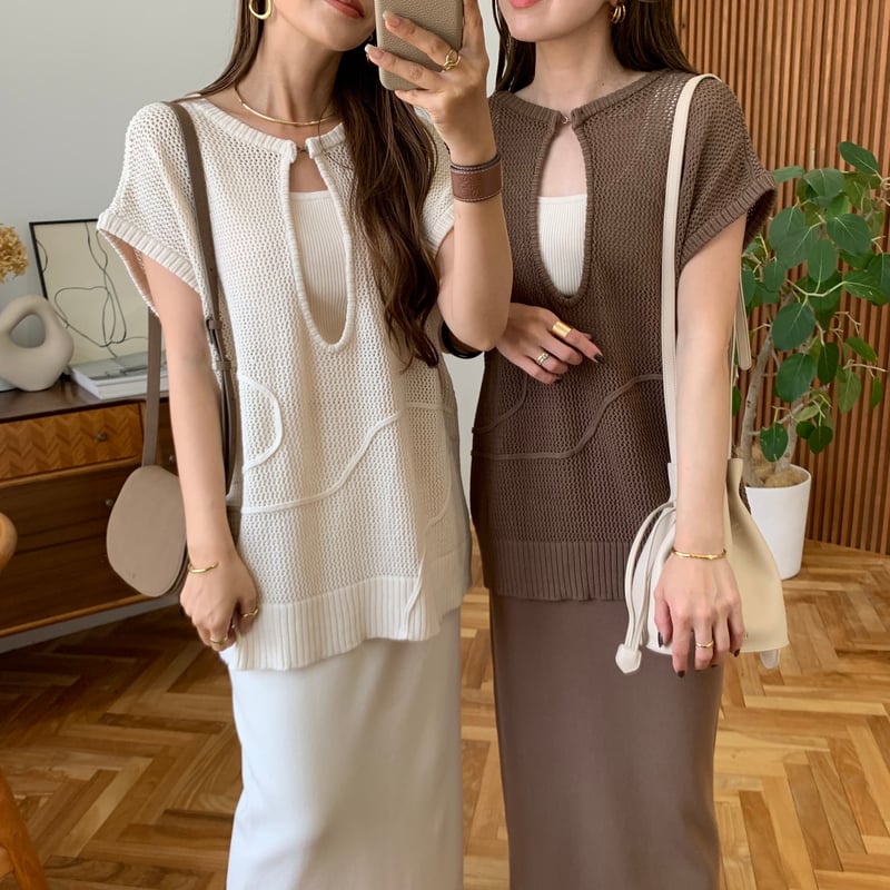 2wayニュアンスメッシュコード刺繍ノースリーブ | BLATE