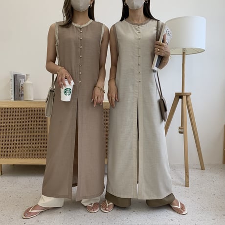 2wayシアーノースリーブパイピングワンピース