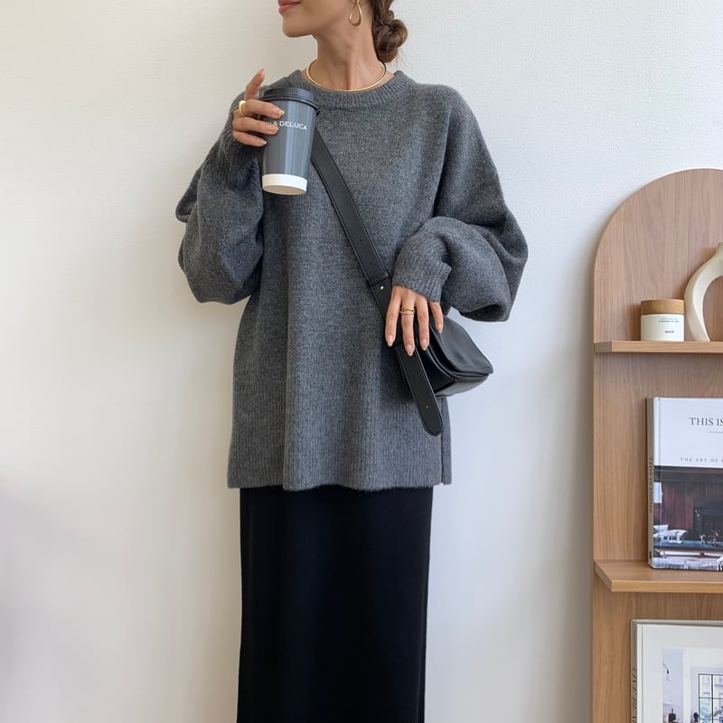 ふわもちボリュームスリーブニュアンスニット グレー | BLATE