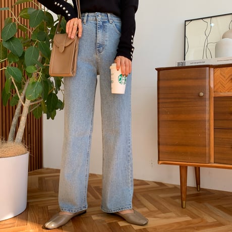 美脚・ウエストゴムストレッチストレートデニム