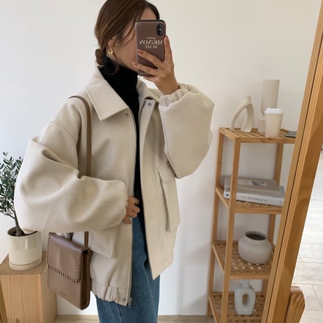 フェイクウールユニセックスショートブルゾン