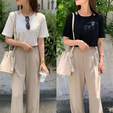 2wayニュアンスデザインハーフスリーブトップス