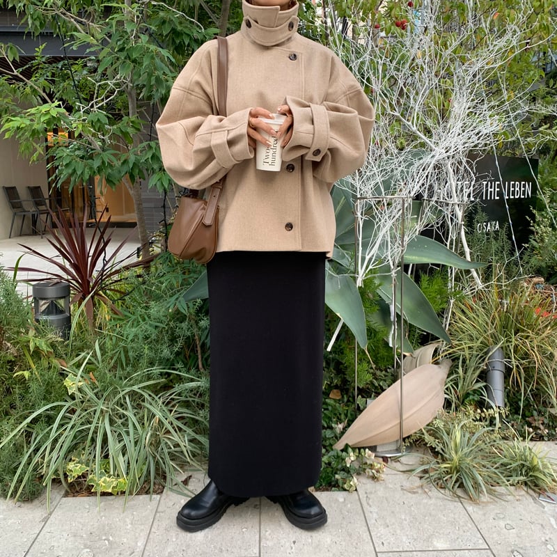 フェイクウールスタンドカラーショートコート | BLATE