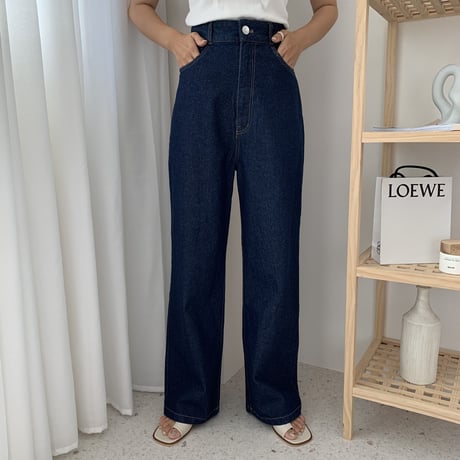 バックリボンハイウエストワイドデニムパンツ