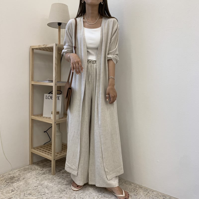 リネンノーカラーロングガウン | BLATE