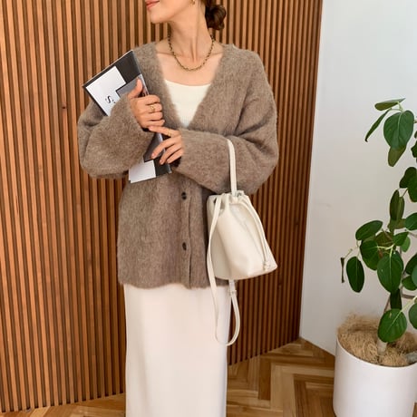 Vネックモヘアタッチニットカーディガン