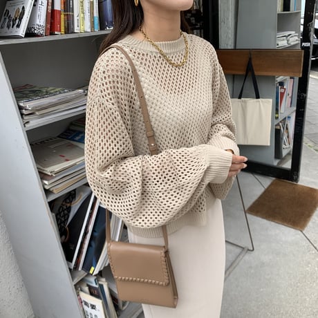 2wayボリュームスリーブショートメッシュカーディガン