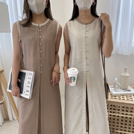 2wayシアーノースリーブパイピングワンピース