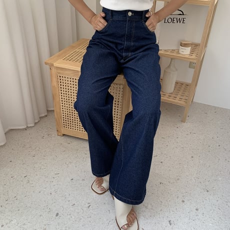 バックリボンハイウエストワイドデニムパンツ