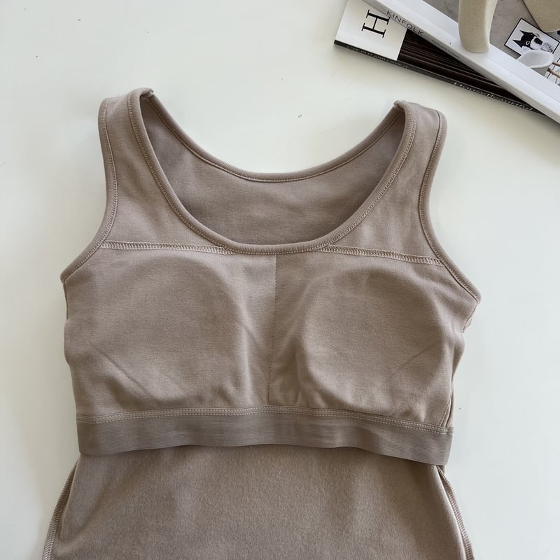 Deuxieme Classe☆GLANCE タンクトップ　ブラウン　タグ付新品 カップ付き タンクトップ 秋冬 インナー レディース 深あき