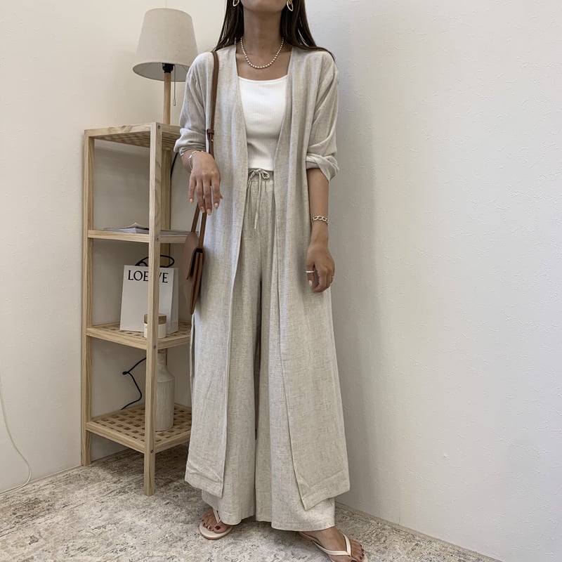 リネンノーカラーロングガウン | BLATE