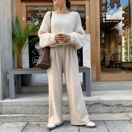 温か裏起毛ゆったりタックニュアンスワイドパンツ