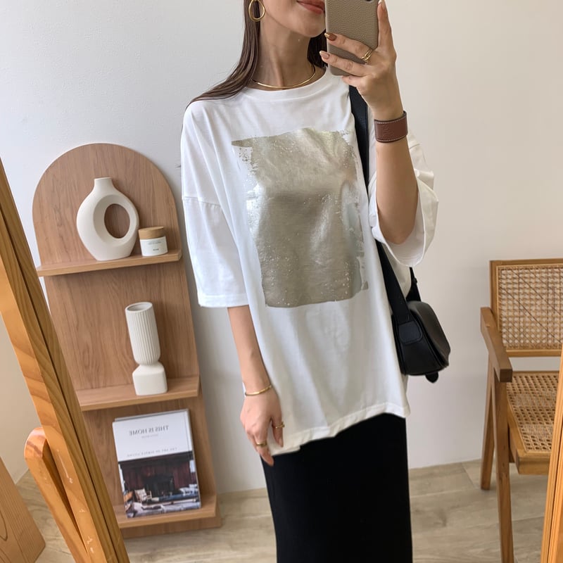 【BALENCIAGA】コットン Tシャツ ユニセックス 送料込 ニュアンスユニセックス箔Tシャツ | BLATE