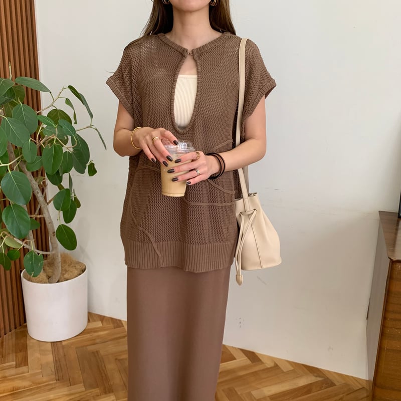 2wayニュアンスメッシュコード刺繍ノースリーブ | BLATE