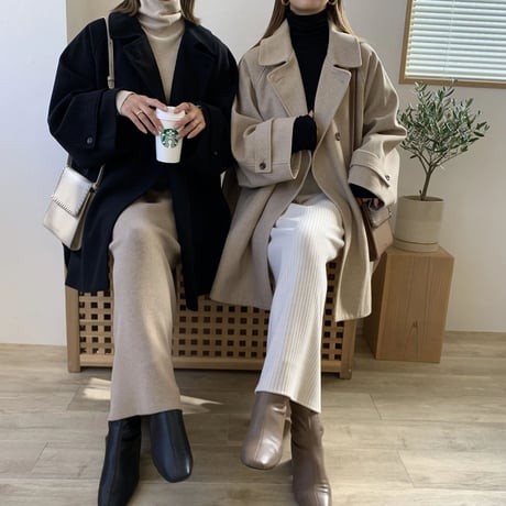 フェイクウールスタンドカラーポンチョコート