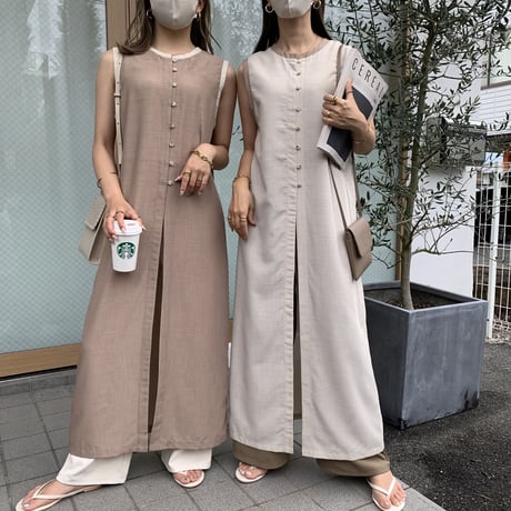2wayシアーノースリーブパイピングワンピース