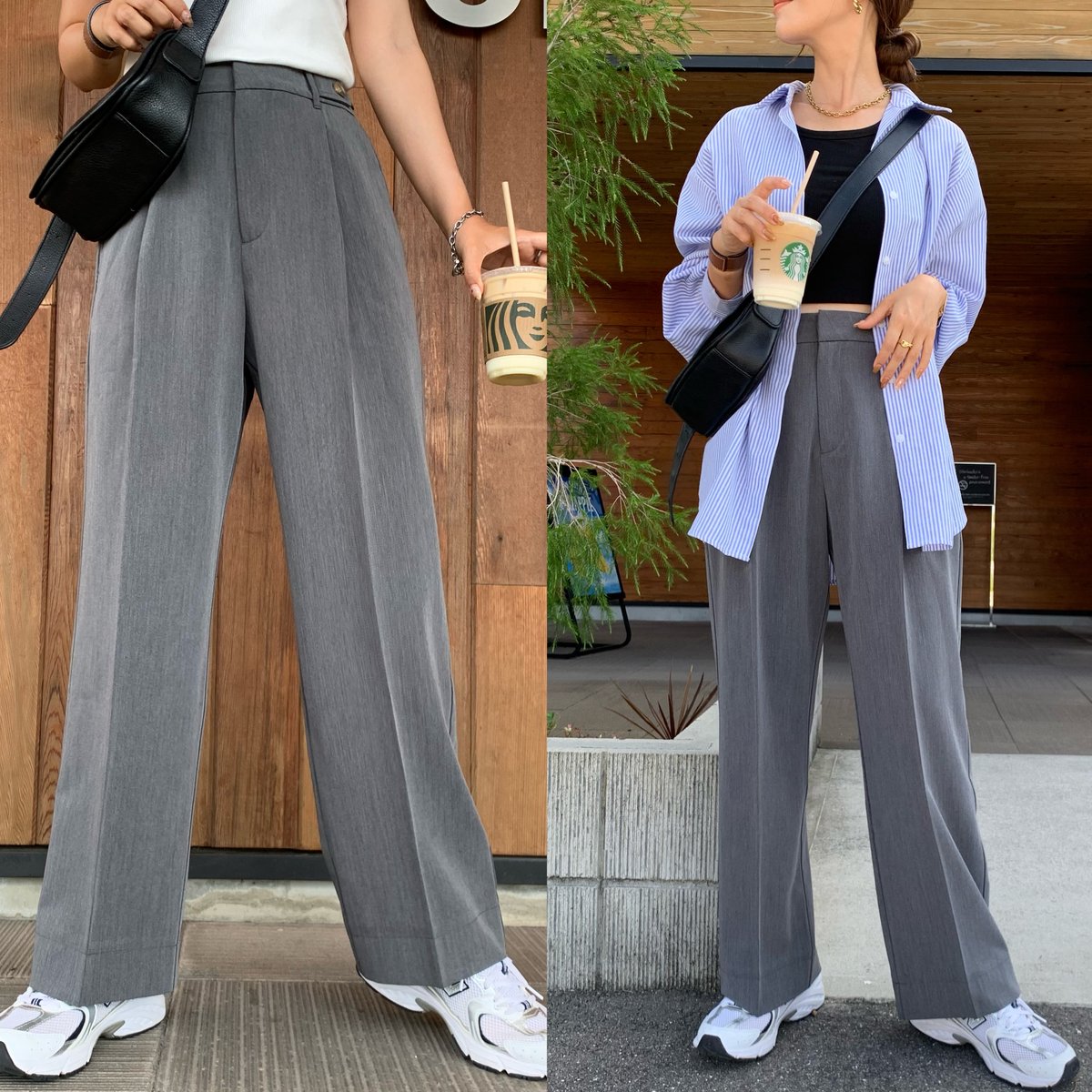 グレー　タックワイドパンツ よそいき3タックワイドパンツ 17aw グレー