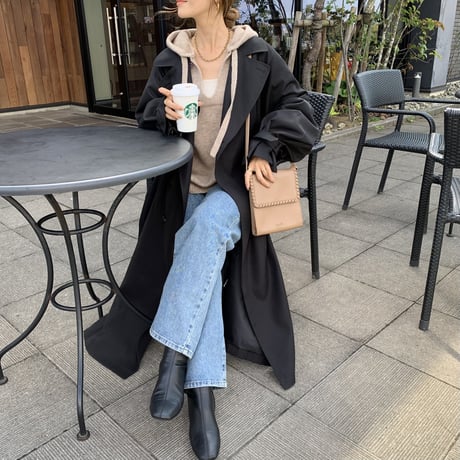 上質2wayロングトレンチコート ブラック