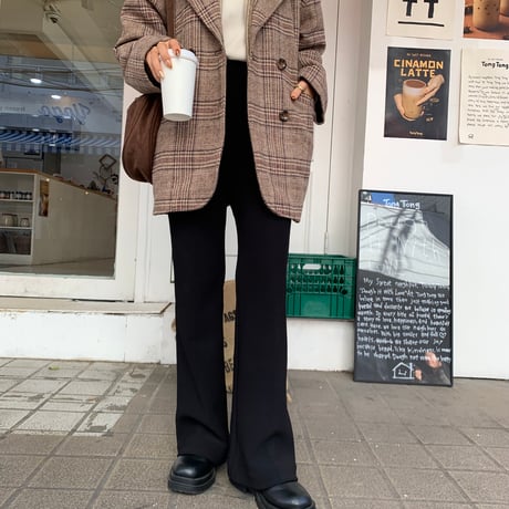 裏起毛細見えフレアパンツ