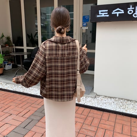 ブラウンショートチェックシャツ