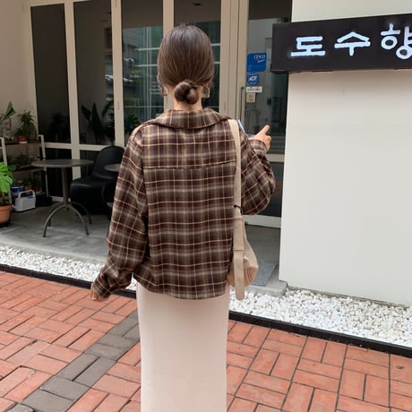 ブラウンショートチェックシャツ