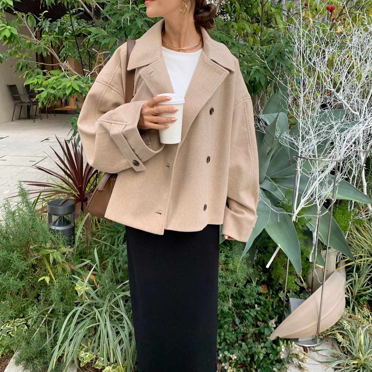 フェイクウールスタンドカラーショートコート | BLATE