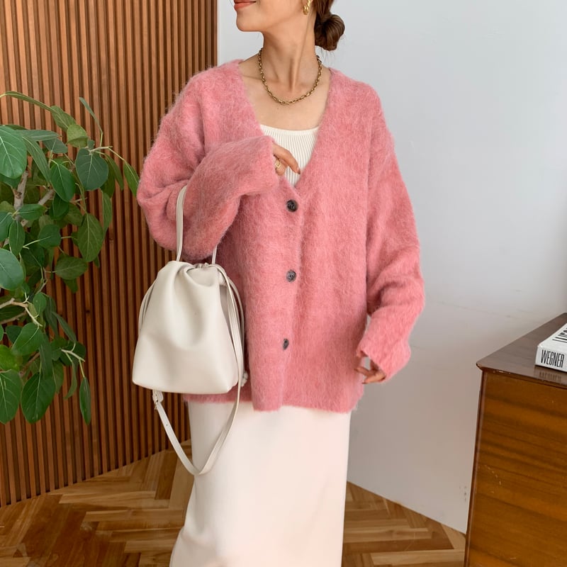 Vネックモヘアタッチニットカーディガン | BLATE