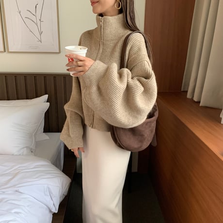 2wayハイネックダブルジップニット