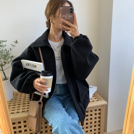 フェイクウールユニセックスショートブルゾン