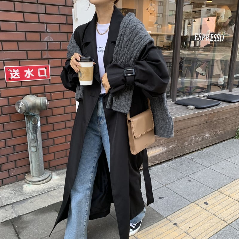 上質2wayロングトレンチコート ブラック | BLATE