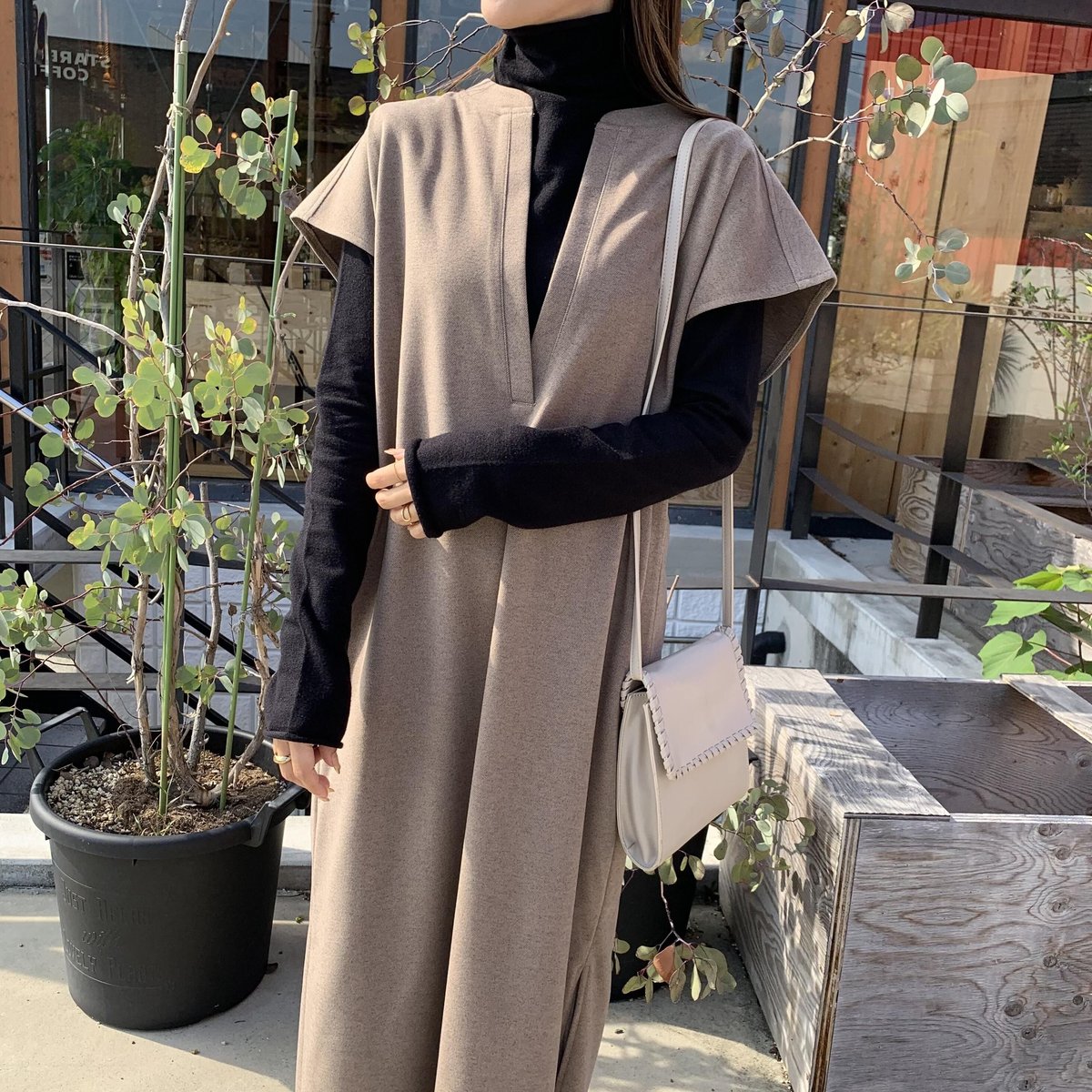 5W ファイブダブルCafutan カフタンワンピースウール黒