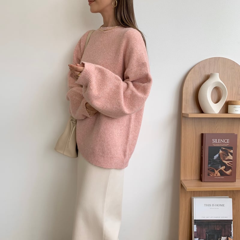 12/11入荷商品・ボリュームスリーブニュアンスシンプルピンクニット