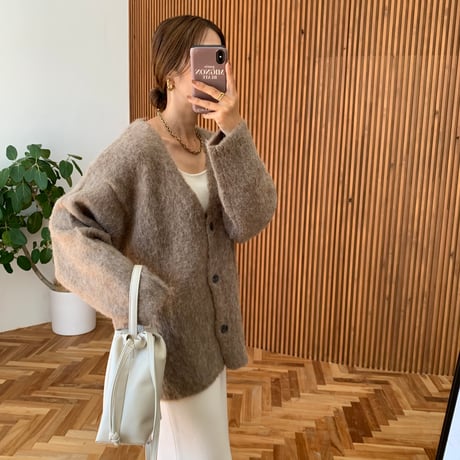 Vネックモヘアタッチニットカーディガン