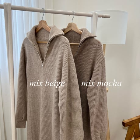 メランジハーフジップニットロングワンピース