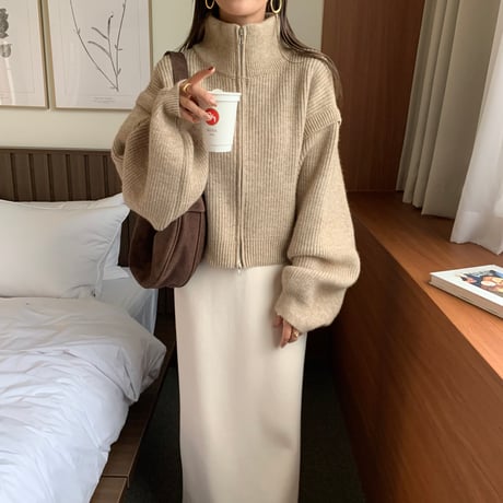 2wayハイネックダブルジップニット
