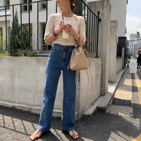 ウエストゴムストレッチストレートデニム