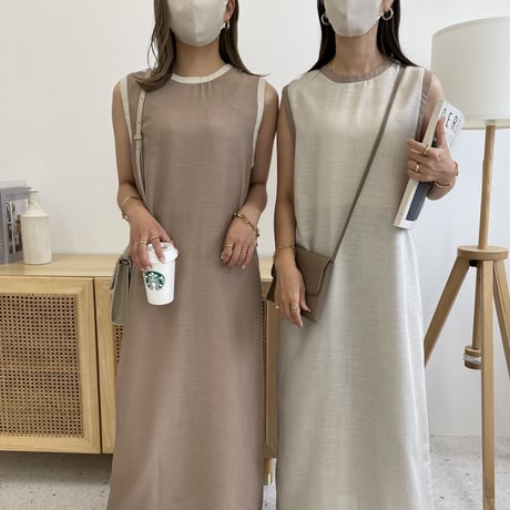 2wayシアーノースリーブパイピングワンピース