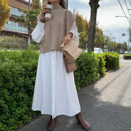 2wayボリュームスリーブドローコードとろみシャツワンピース