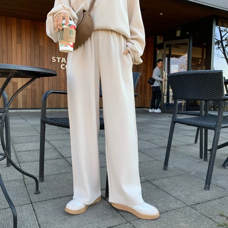 上質ニュアンス起毛リブワイドパンツ