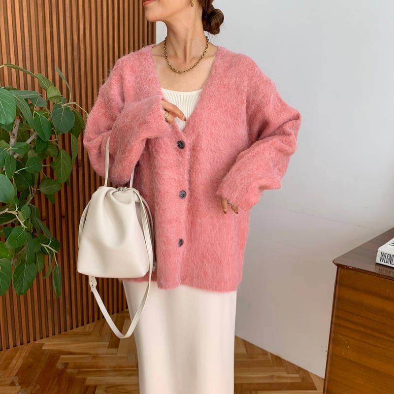 Vネックモヘアタッチニットカーディガン | BLATE