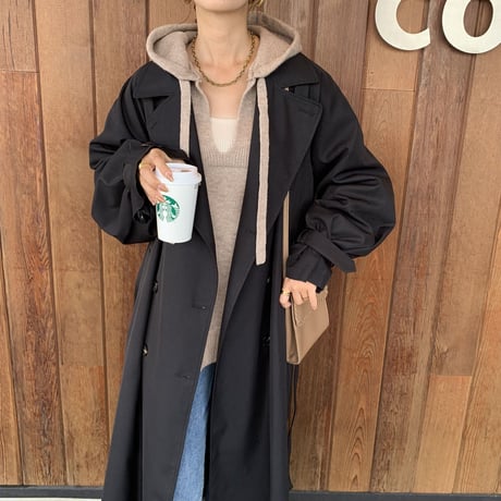上質2wayロングトレンチコート ブラック