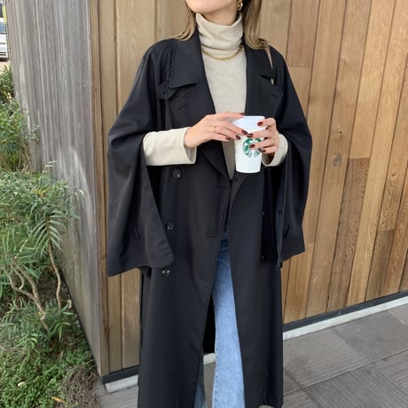 上質2wayロングトレンチコート ブラック
