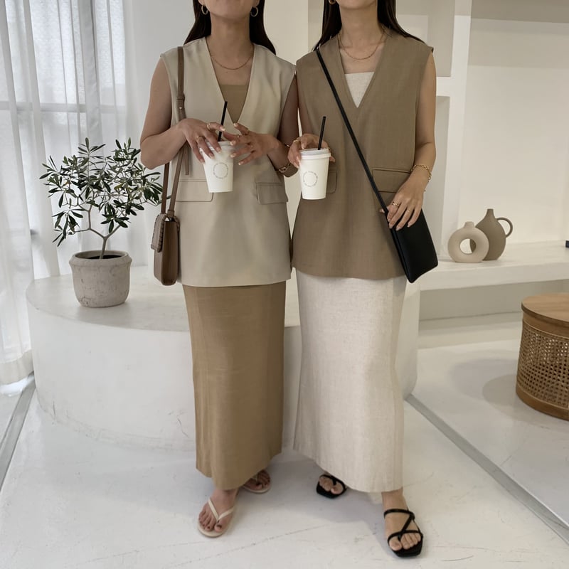 ハンドメイド　リネン　キャミワンピース 小さいサイズ】リネンライク 2wayキャミワンピース/洗える