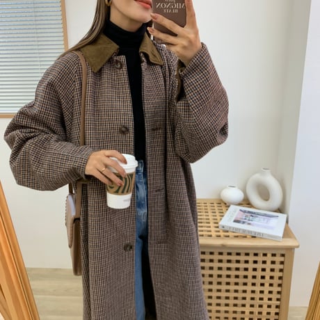 襟取り外し・グレンチェック柄コート