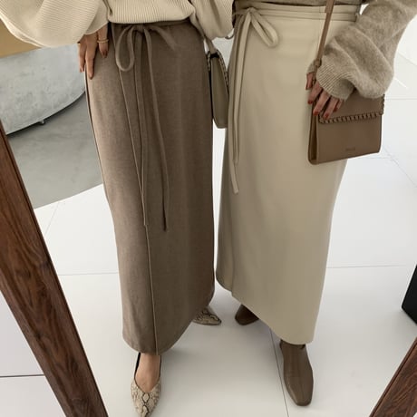 2wayフェイクウールラップタイトスカート
