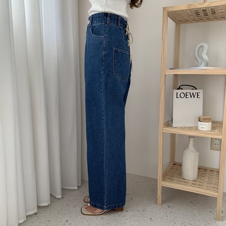 バックリボンハイウエストワイドデニムパンツ