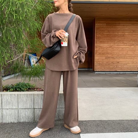 上質ニュアンス起毛リブワイドパンツ