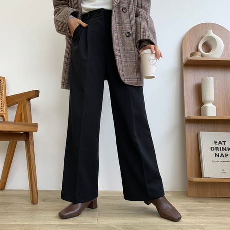 裏起毛タックワイドパンツ